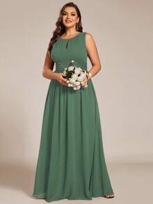 EVERPRETTY Elegant Sleeveless Round Neck Sequin High Waist Bridesmaid Dress, Party Dress, Formal Evening Gown - Green - View 4
