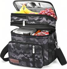 Black 15L Double Deck Leakproof Insulated Soft Cooler Bag Large Lunch Box For Men Women Work Beach Picnic Travel Camping - 黑色 - 查看 13