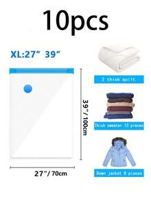 10个真空压缩收纳袋 - 双阀密封袋，配手动气泵，适用于旅行衣物、床上用品、被褥、枕头、毯子等，节省空间，适用于家庭、宿舍、衣柜、卧室、浴室、行李箱等场所。 - 彩色 - 查看 23