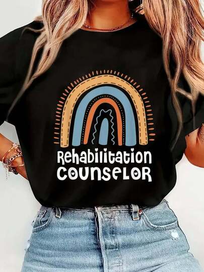100% Cotton Funny Vintage - Rehabilitation Counselor T-Shirt Short Sleeve Round Neck Casual Top For Summer & Spring, Women's Men's Graphic Tee