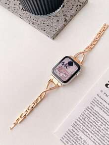 1pc Women's X-Shaped Metal Rhinestone Watch Band Compatible With 38/40/41/44/45/49/42/46mm Series 11/SE3/Ultra3/Ultra/SE/SE2/10/9/8/7/6/5/4/3/2/1
