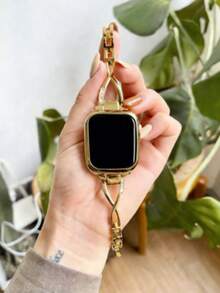 1pc Women's X-Shaped Metal Rhinestone Watch Band Compatible With 38/40/41/44/45/49/42/46mm Series 11/SE3/Ultra3/Ultra/SE/SE2/10/9/8/7/6/5/4/3/2/1