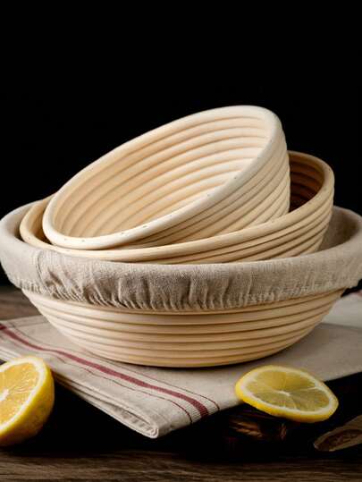 1pc Modern Wicker Bread Proofing Basket With Liner, Sourdough Dough Baking Basket, Multifunctional Kitchen Tool, Food , Available In Multiple Sizes, Ideal For Fermenting Yeast Bread Dough, Suitable For Christmas, Easter, Thanksgiving And Father's Day, Bread Proofing Basket Set, Round Dough Basket With Liner, Beginner Sourdough Bread Making Tool