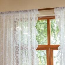 Green Sheer Curtains 108 Inch Long Living Room - Shabby Chic Floral Ruffled Curtains, Elegant Knitted Privacy Rod Pocket, Emerald Green, Spring/Summer, 1 Pair, 59 X 108 Inch - 白色 - 查看 2