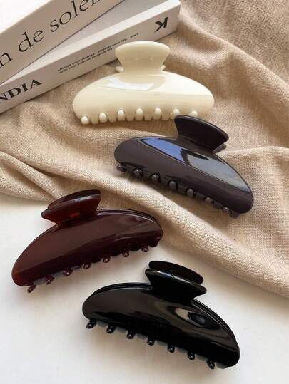 4pcs/1pc 8.5cm/3.35in Oval Shaped Black, White, Brown, Reddish Brown Lightweight Plastic Hair Clips, Fashion Versatile High-End Elegant Simple Minimalist Solid Color Hair Claws, Suitable For Daily Casual, Party, Commute, Beach, Vacation, Ponytail, Bun, Washing Face, Makeup, Outfit Accessory Women Claw Clips Elegant Hair Accessories