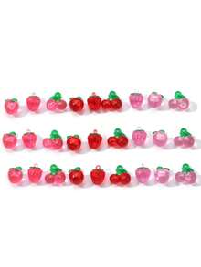 5个树脂透明逼真3D草莓樱桃吊坠，DIY饰品，耳环，手机壳，钥匙扣配件