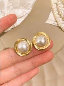 5 Pairs Luxury Geometric Faux Pearl Stud Earrings, Delicate Minimalist Floral Earring Set, Suitable For Women's Daily And Holiday Wear