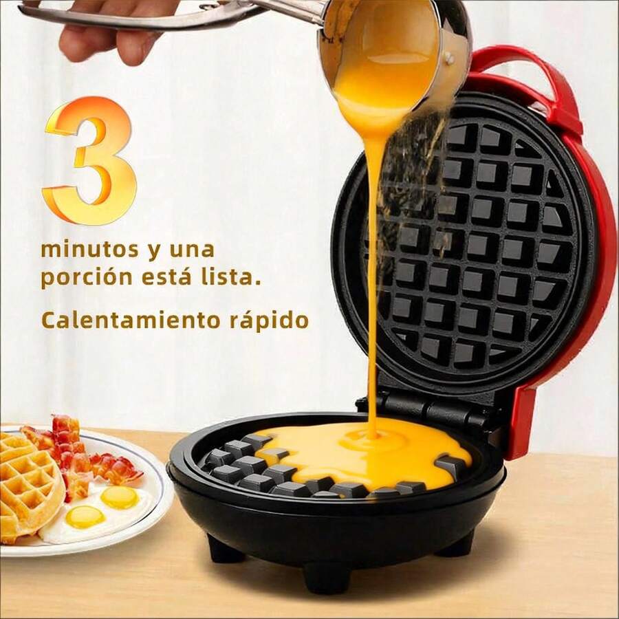 Waflera Eléctrica Redonda Antiadherente Para Mini Waffles - Rojo - Ver 1