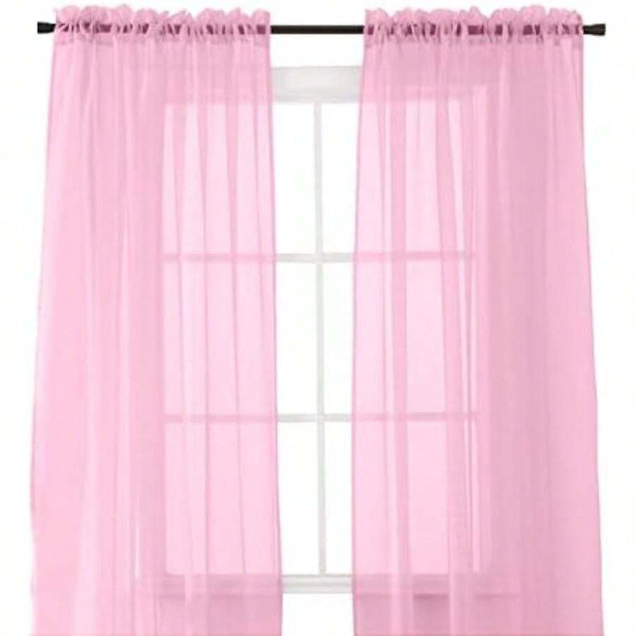 Elegant Comfort® 2-Piece Sheer Panel with 2inch Rod Pocket - Window Curtains 60-Inch Width X 84-Inch Length - Red(101.6An x 213.4Al cm (1 Paneles) Rosa empolvado) - Multicolor - Ver 1