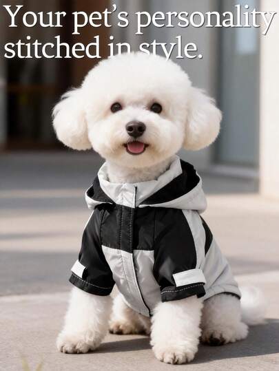 Áo khoác gió thời trang thường ngày cho chó cưng, thiết kế tối giản phối màu, có mũ, tay dài, phù hợp cho chó Teddy, Poodle và các giống chó nhỏ, mùa xuân/thu/đông.