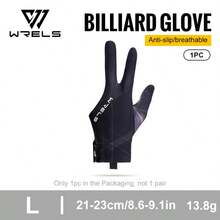 1只装 WRELS 左/右手轻便透气防滑耐磨专业台球/斯诺克手套，三指设计，露指，适用于斯诺克和台球 - 防滑握柄，均码，运动手套