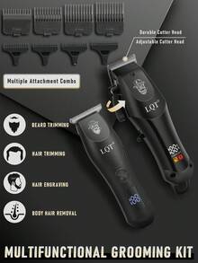 3pcs/2pcs Multi-Functional Haircut Tools, Professional Wireless Hair Clipper With USB Charging And LED Display, Men's Beard Trimmer Set, Precision T-Blade Trimmer, Electric Shaver With Travel Lock, Christmas Gift For Men - Black - View 4