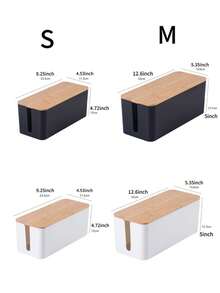 Caja de gestión de cables de escritorio minimalista de bambú con tapa, organizador para cables de alimentación, cargadores y otros cables - Multicolor - Ver 11