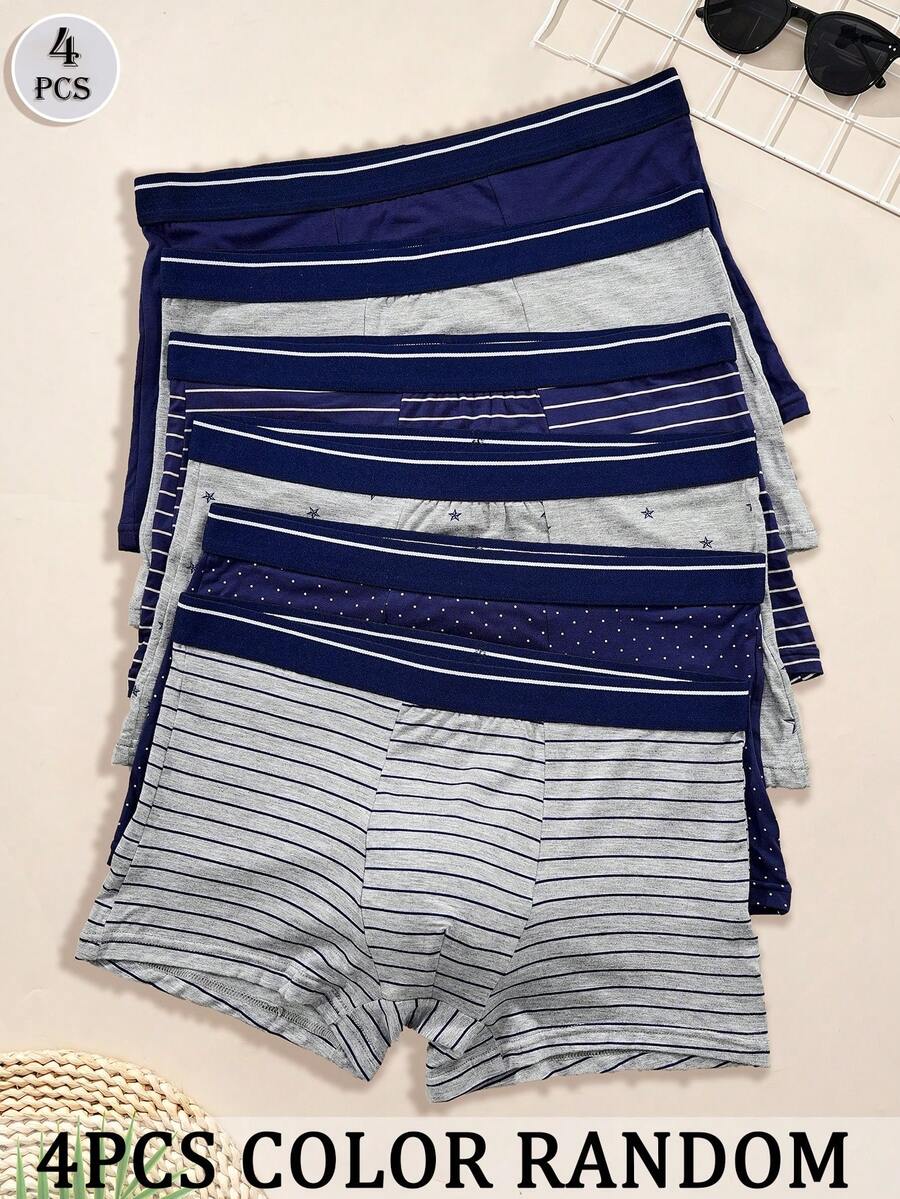 4pcs/Pack Random Men's Underwear, Men's Loose Fit Boxer Briefs, Soft & Comfortable - Multicolor - View 1