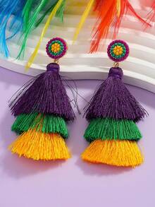 1 paire Boucles d'oreilles carnaval, pompon bouteille de vin, strass tricolores, boucles d'oreilles à la mode, pour fête, festival, boucles d'oreilles légères et luxueuses pour femme - Multicolore - Voir 14