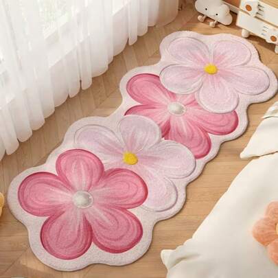 1 pezzo Tappeto decorativo da pavimento con 4 fiori rosa, decorazione per soggiorno, tappeto da camera da letto, tappeto casual per la casa, tappeto decorativo, tappetino piccolo, tappeto, decorazione per la casa, tappeto per soggiorno, tappetino piccolo per soggiorno, tappeto da camera da letto, decorazione per la casa nel soggiorno, tappeto da esterno, tappeto soffice, tappeto morbido, tappeto autunno/inverno, spesso/soffice, tappeto lavabile