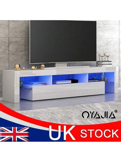 OYAJIA Gaming TV Stand For TVs Up To 80 Inch, 70 Inch LED Entertainment Center With Adjustable Glass Shelf & Translucent Doors Storage Cabinet For P-S-5, Modern TV Console For Living Room, White Gloss