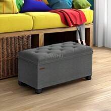 Storage Bench with Legs, 40 x 76 x 40 cm Footstool & Storage Box, 300 kg Load Capacity, Dark Gray - 76 ancho cm - Ver 6