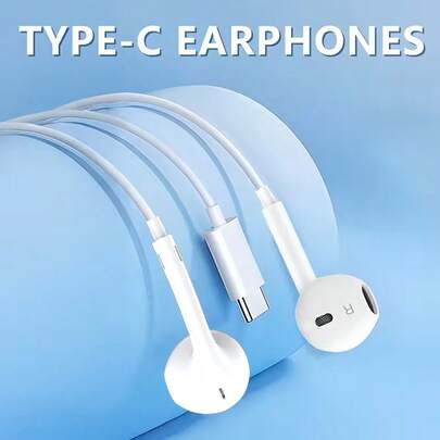 1pc Type-C Wired Earphones With Microphone And Volume Control, In-Ear Headphones Compatible With IPhone 17 Pro Max/17 Pro/17/Air/16/15, S25/S24/S23/S22/S21/S20, , Series