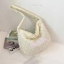 1pc Customized Embroidered Striped Shell Cosmetic Bag, Fresh Macaron Color, With Zipper & Personalized Makeup Pouch, Portable Toiletry Organizer, Random Pom Pom Design, Cute Gift For Family, Friends, Birthday, Holiday - Multicolor - View 5