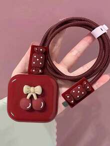 5pcs 3D Cartoon Cherry & Candy Charging Head Protector Cases, Data Cable Protectors, Compatible With Apple 17 Charger 40W Model - Multicolor - View 4