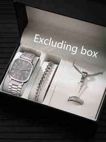 Vintage Square Quartz Watch For Men, Business Steel Band Calendar Wrist Watch, Fashion Minimalist Quartz Watch - Silver - View 8