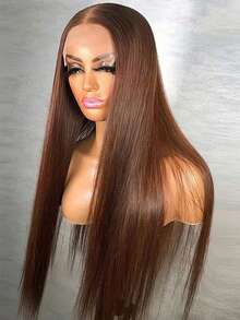 Uveous Chocolate Brown Lace Front Wigs Human Hair Pre Plucked 13x4 Straight Lace Front Wigs Human Hair 200% Density Colored #4 Light Brown Wig HD Lace Frontal Wigs For Women - S4 - 查看 1