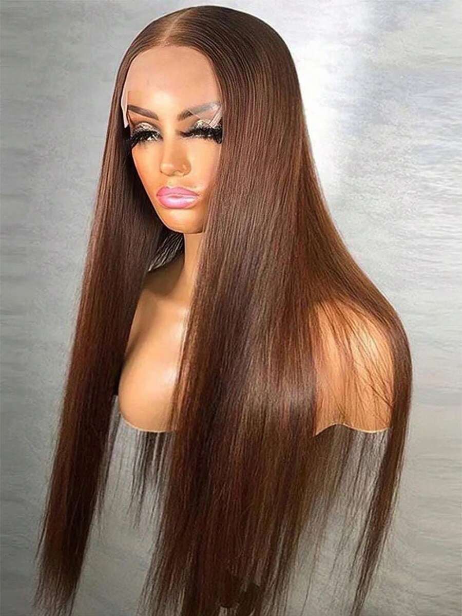Uveous Chocolate Brown Lace Front Wigs Human Hair Pre Plucked 13x4 Straight Lace Front Wigs Human Hair 200% Density Colored #4 Light Brown Wig HD Lace Frontal Wigs For Women - S4 - 查看 1