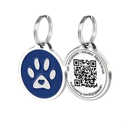 Etiqueta de identificacin 2D para mascotas con cdigo QR, etiquetas para perro, etiquetas para gato. Perfil de mascota en lnea, ubicacin de escaneo de etiquetas, notificacin instantnea por correo electrnico, pata azul.