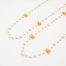 Delicate Double Layer Pearl Necklace, Golden Flower Design, Gift For Valentine's Day, Wedding, New Year