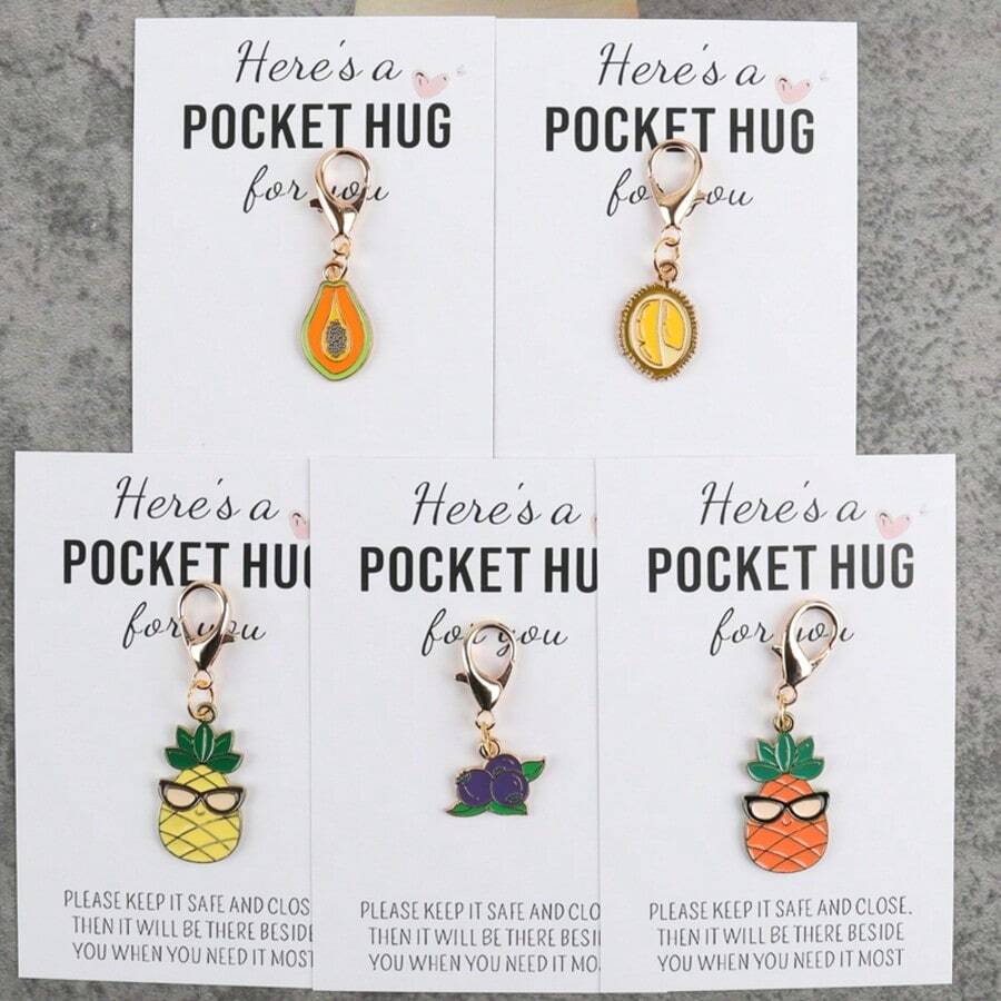 5pcs Fruit Keychain Set, Comes With Pocket Hugging Cards, Suitable For Bag Decoration, Lucky Gift, Birthday Gift, Party Favor, Animal Party Keychain. Suitable For Gifting To Family, Friends, Fruit Lovers, Guests - Multicolor - View 1