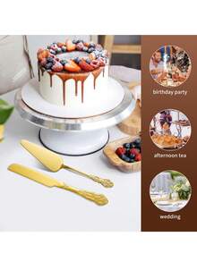 2 Pieces Cake Cutting Set For Wedding, Gold Cake Knife And Server Set, Pizza Spatula And Knife For Engagements, Anniversaries - Multicolor - View 3