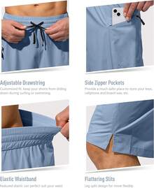 Men's Swim Trunks Quick Dry Board Shorts With Zipper Pockets Beach Shorts Bathing Suits Men - No Mesh Liner - Light Blue - 查看 4