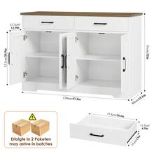 Sideboard, 120cm Wide Kitchen Cabinet With Worktops, Kitchen Buffet Storage Cabinet With 2 Drawers And 4 Doors Living Room, Kitchen, Hallway - 白色 - 查看 7