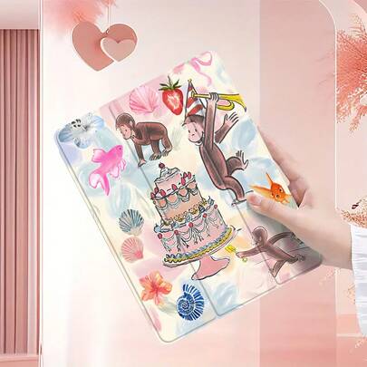 Curious George Celebrates Birthday With Cake And Friends. This Stylish IPad Case Is Compatible With IPad And  Tab. Made Of TPU Silicone, It Offers Shock And Drop Protection And A Superior Feel. It's An Ideal Gift For Family, Friends, And Loved Ones, And A Perfect Choice For Christmas