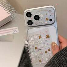 Película para lente de Apple 17 Pro/ProMax + Pegatina, pegatina decorativa transparente DIY, pegatina de osito de peluche aplicable a protector diario, oficina, hogar, protector de lente, cubierta de cámara de teléfono a prueba de agua, a prueba de golpes, resistente a caídas y arañazos - Rosa Pálido - Ver 3