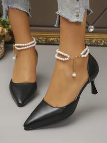 New Women's Pointed Toe High Heel Shoes, Hollow Out Slip-On Versatile Commuter Shoes, Soft Bottom Office/Party/Formal Wear - Black - View 1