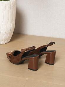 Wine Red Open Back High Heel Sandals, New Chunky Heels Pointed Toe Design, Breathable Suitable For Dresses, Plus Size - Brown - View 8
