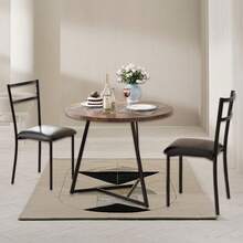 Juego de Comedor de 3 Piezas para 2 Personas – Mesa con Tapa de Imitación Madera y 2 Sillas, Estructura Metálica, Ideal para Espacios Pequeños y Departamentos - Marrón - Ver 2