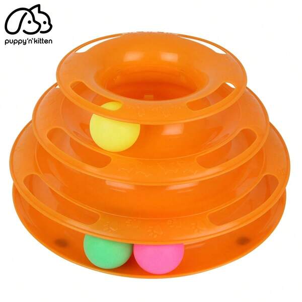 Juguete interactivo para gatos, plato de diversión con bola loca y disco trilaminar