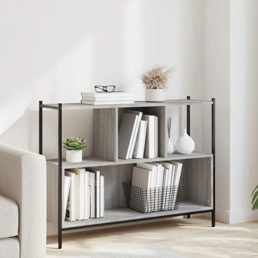 Bibliothèque VidaXL Sonoma Gris 102 x 28 x 77,5 cm, fabrication en bois. - Gris - Voir 1