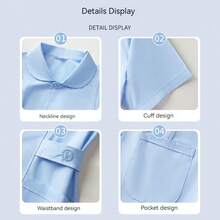 Light Blue Women's Peter Pan Collar Button-Front Short Sleeve Nurse Uniform Set, Adjustable Waist, Comfortable And Durable, Suitable For Hospitals, Clinics, Nursing Centers, Dental Clinics, Etc., Nurse's Day - Baby Blue - View 6
