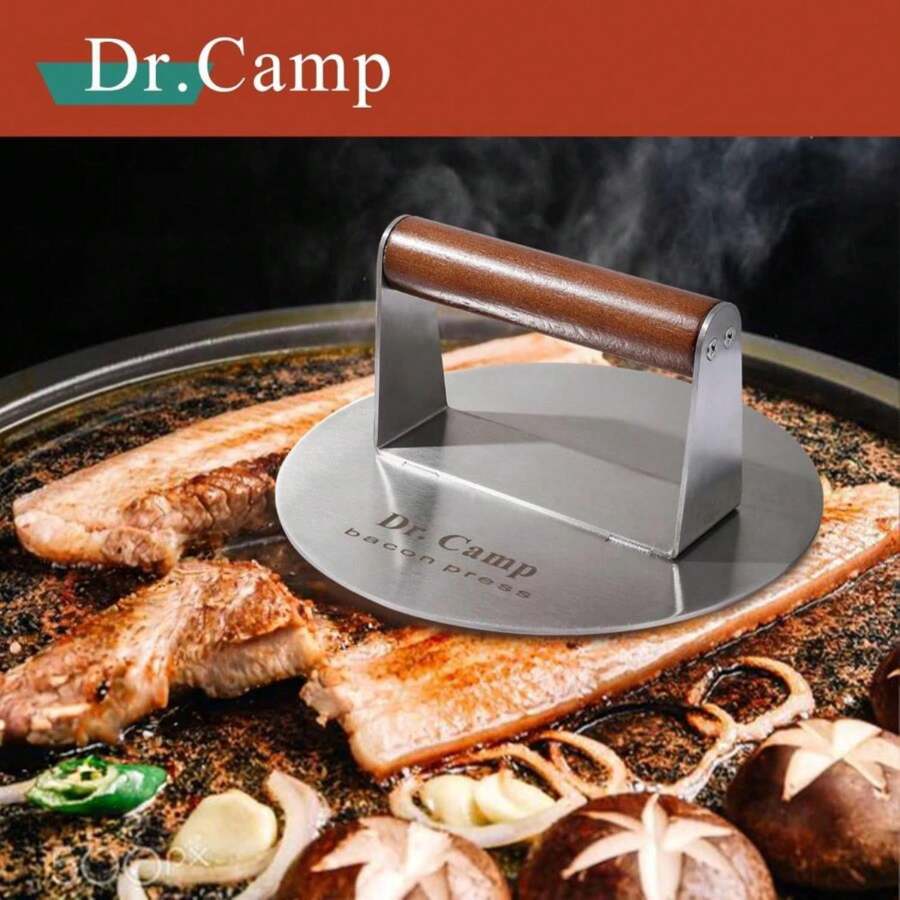 DrCamp 7 INCH Stainless Steel Smash,Burger Press,Burger Smasher,Hamburger Press,Patty Smasher, Meat Press, Bacon Press, Grill Press With Wood Handle (HT-B-7005) - 白色 - 查看 1