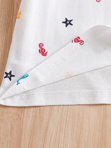 Camisa polo informal con cuello y manga corta con estampado de estrellas para niño preadolescente, para verano - Blanco - Ver 5