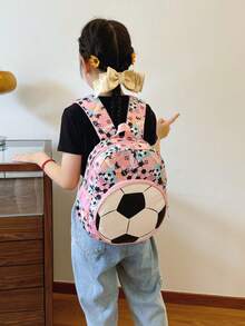 1pc Teenager Football Shaped Zipper Closure Casual Printed Backpack, Suitable For Ramadan And Daily Use - A - View 6