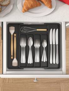 Organizador expandible para cajón de cubiertos, caja de almacenamiento y clasificación de cubiertos, bandeja para utensilios de cocina para cajón, divisor a prueba de polvo para cubiertos, caja de almacenamiento multifuncional para cuchillos, tenedores y cucharas - Multicolor - Ver 4