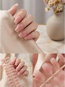 Blush Ombré Press On Nails - Short Almond Shaped False Nails, Natural Gradient Manicure, Sheer Pink Glossy DIY Fake Nails For Women - 粉色 - 查看 11