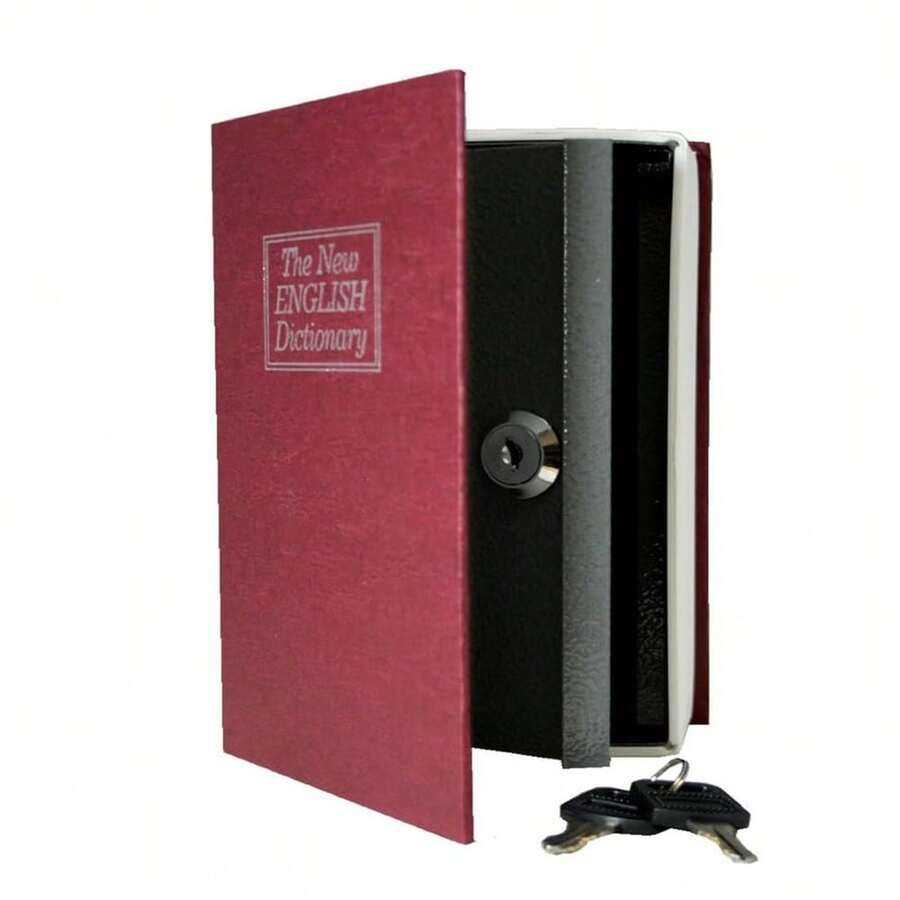 Decorative Book Safe Box With Key Lock, Faux Book Storage Box For Home Bookshelf, Store, Piggy Bank, Documents, Black - Red - View 1