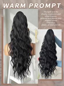 24英寸黑色爪形马尾假发，柔软逼真波浪形合成假发，女士适用 - 黑色 - 查看 7