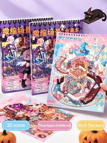 1 Book With 6 Different Miniature Scene Sticker Sets, Scrapbooking Stickers, 3D Dimensional DIY Decorative Sticker Sheets - Multicolor - View 6